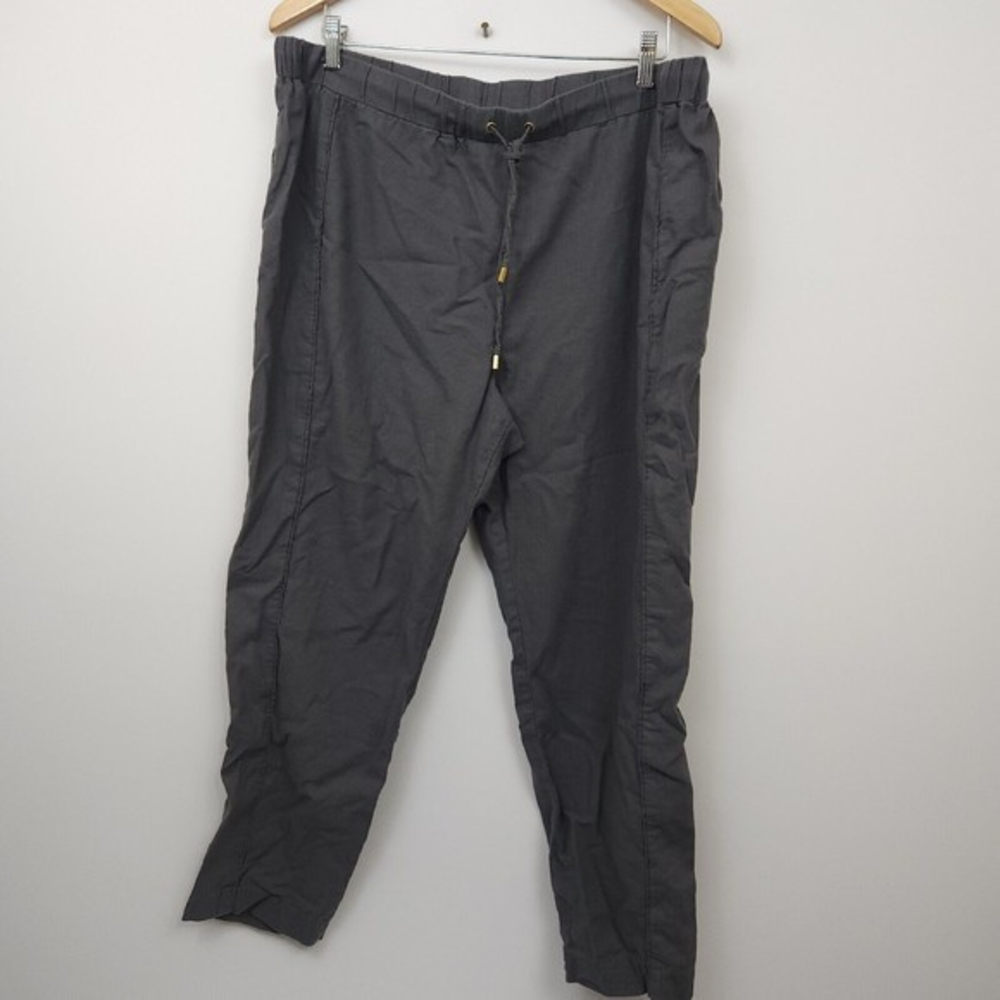 Ellen Tracy Linen Pants XL Gray Boho‎  Wide Leg Draw String
